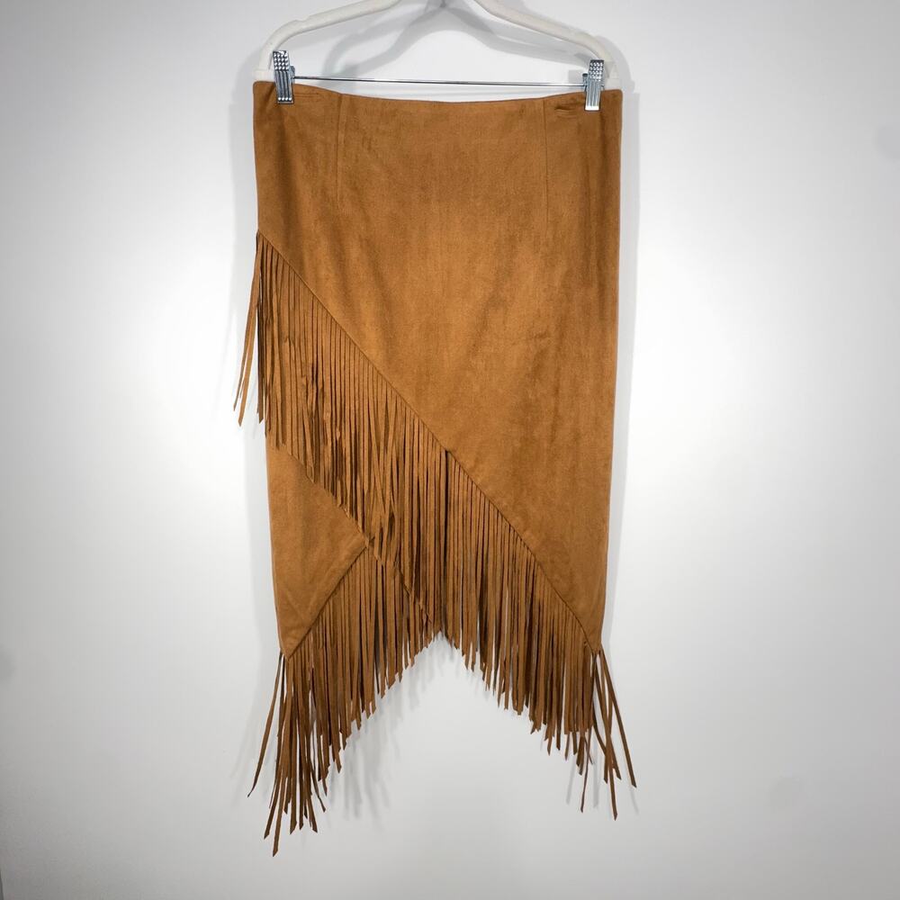 Coachella NWT Love Fate Destiny XL Faux Suede Skirt Fringe Western Cowgirl